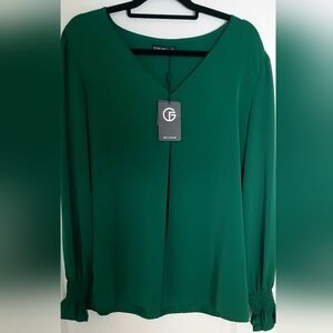 Women's Green Long Sleeve Blouse By Funlingo. Perfect For The Holidays. Size XL